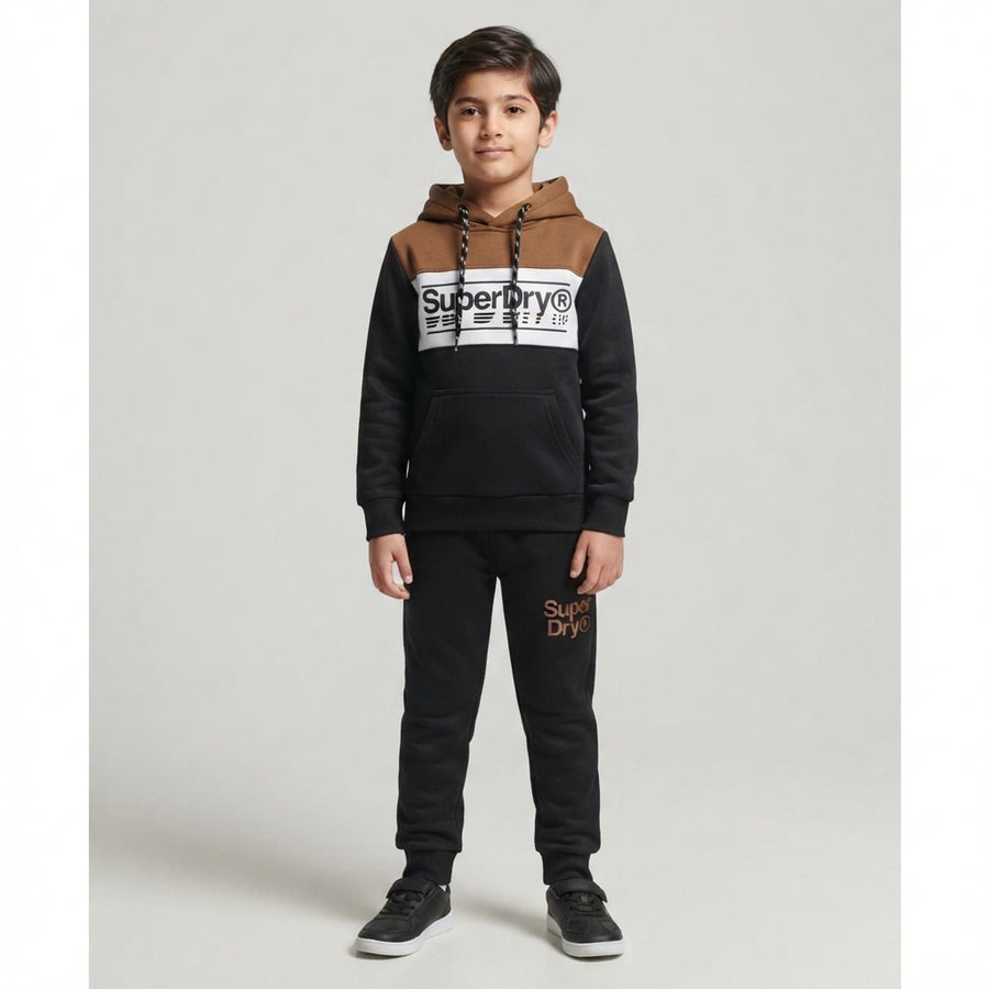 Boys Black &amp; Brown Super Dry Winter Tracksuit
