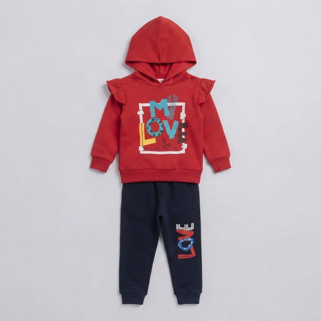 Girls Red & Navy Velvet Tracksuit