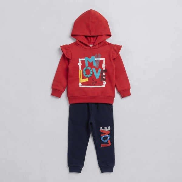 Girls Red & Navy Velvet Tracksuit