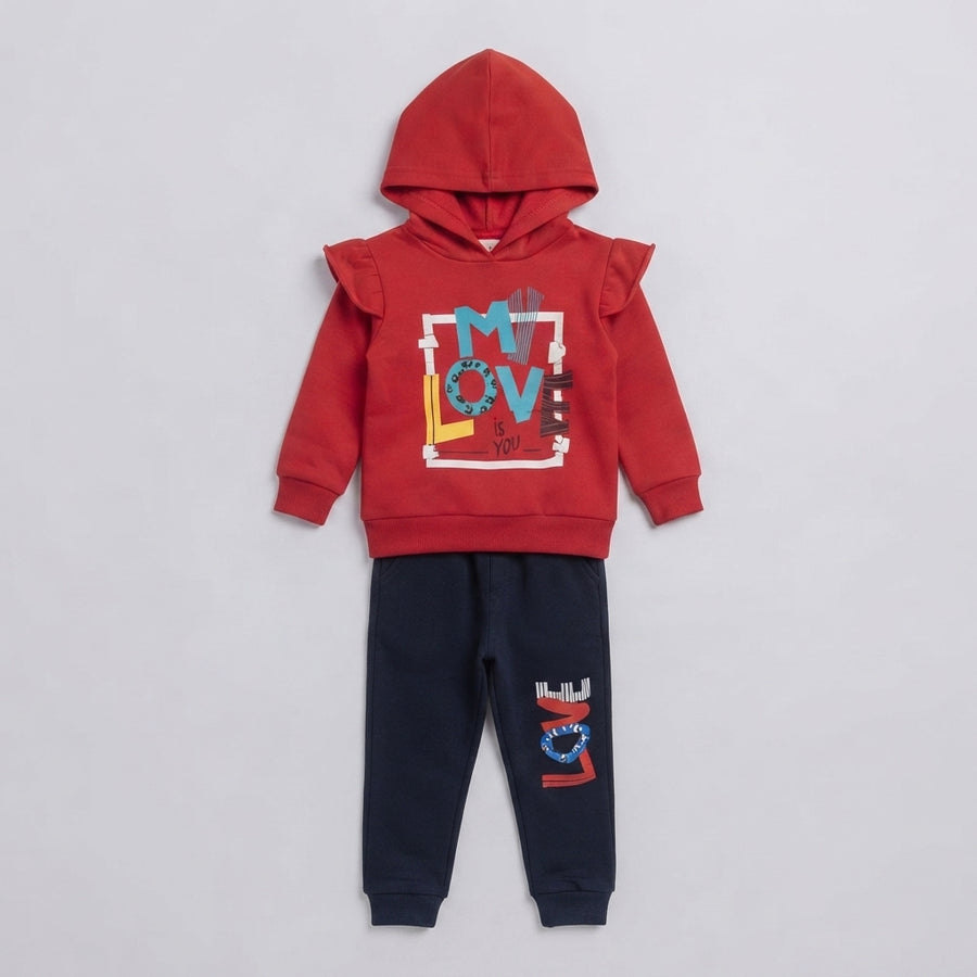 Girls Red & Navy Velvet Tracksuit