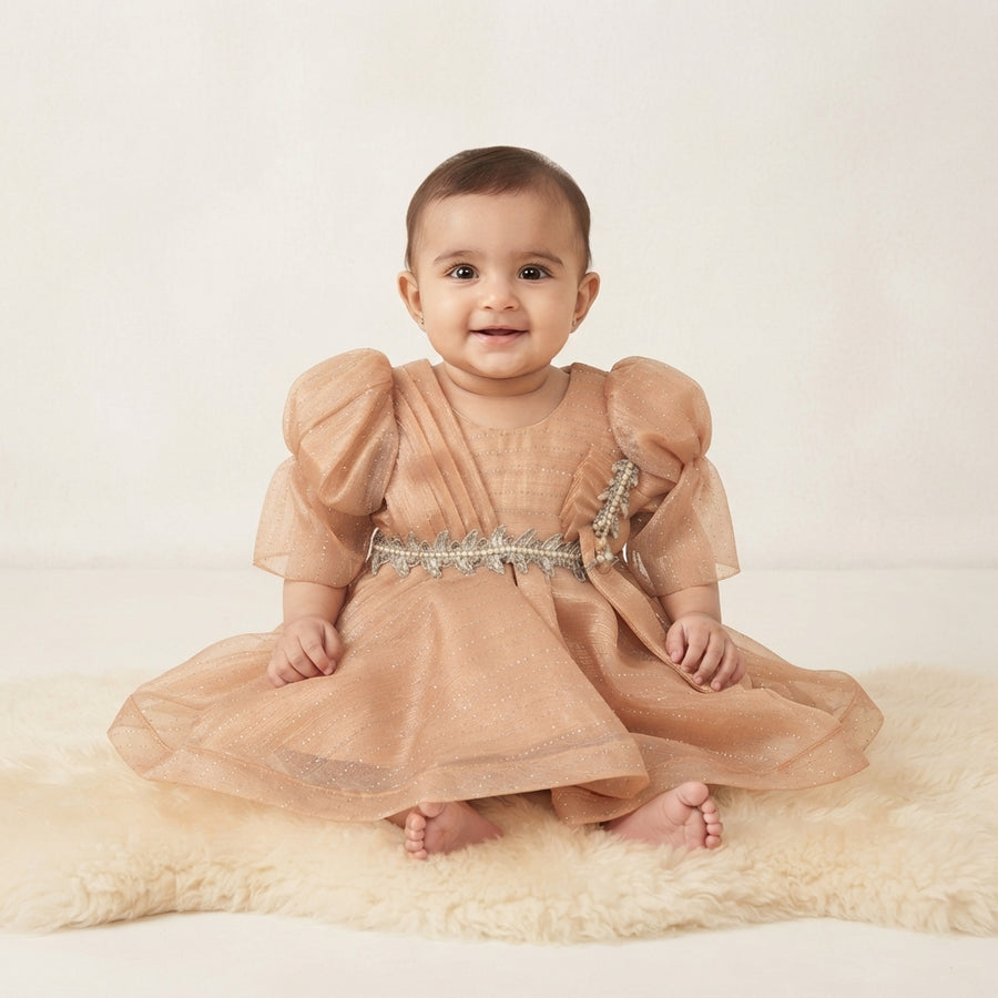 Sparkling  Puff Sleeve Baby Frock