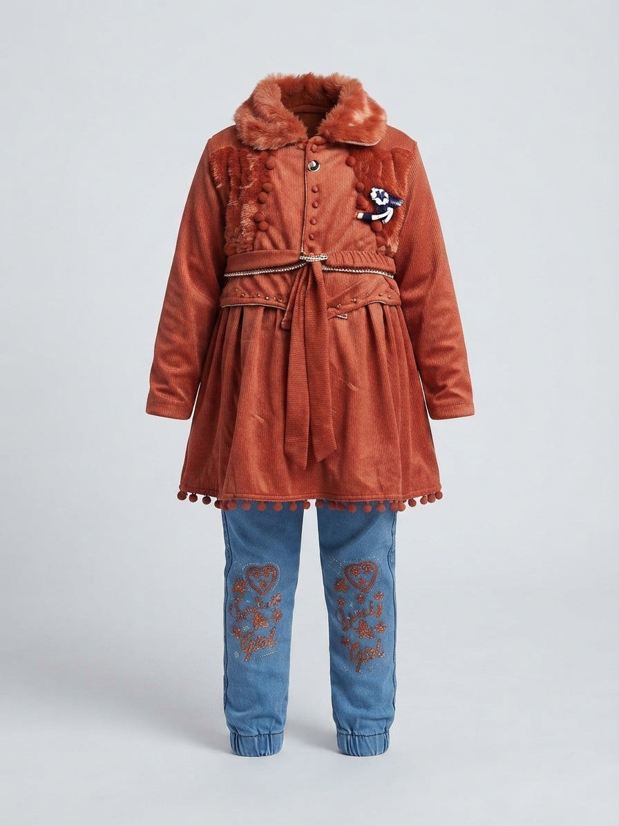 Girls Rust Corduroy Tunic Set — Photo 2