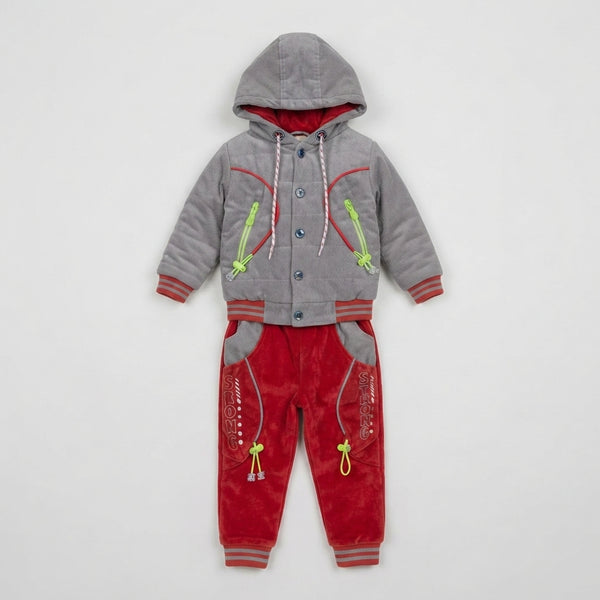 Boys Grey & Red Textured Hoodie — Photo 2