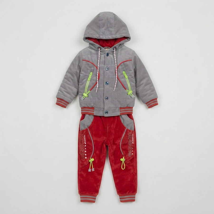 Boys Grey & Red Textured Hoodie — Photo 2