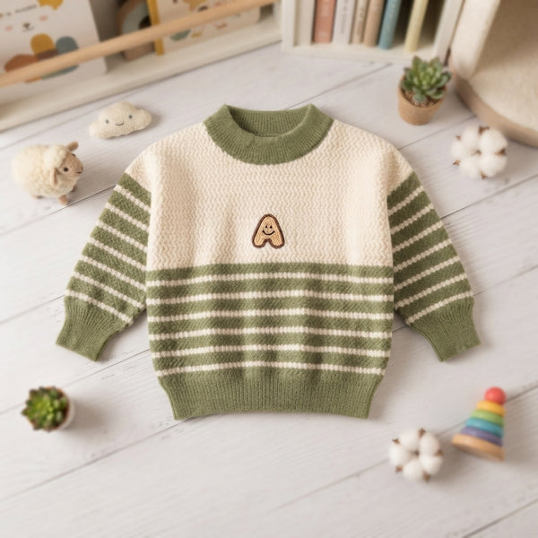 Boys Green & Beige Striped Wool Sweater – Cozy Winter Wear