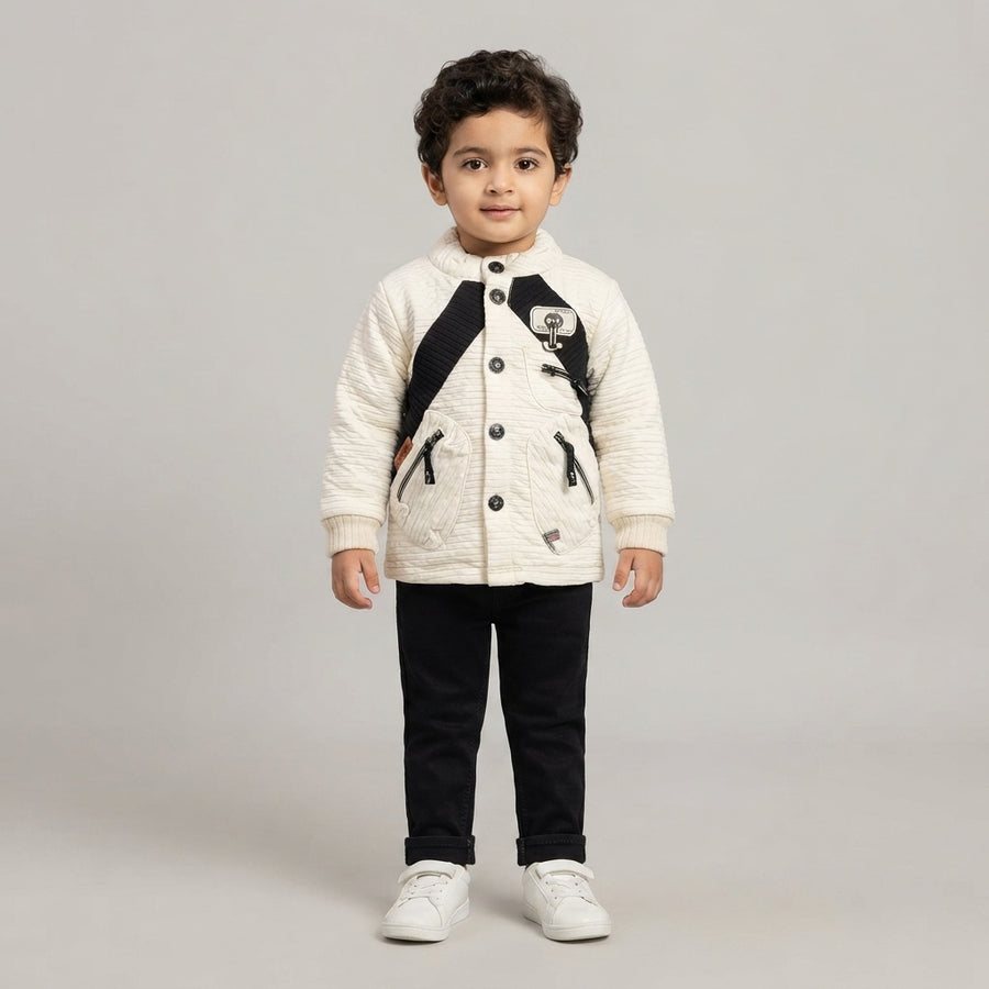 Boys Off-White & Black Quilted Winter Jacket Set