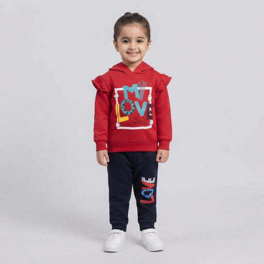 Girls Red & Navy Velvet Tracksuit