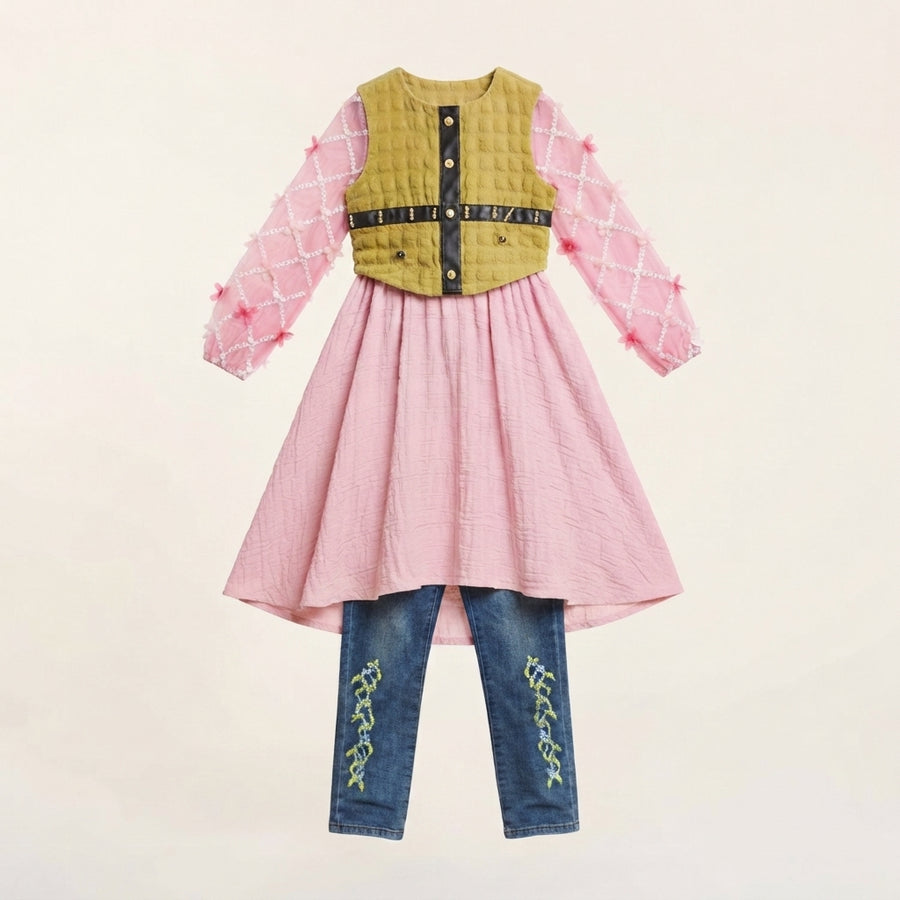 Pink and Pistachio Green Frock for Girls — Photo 2