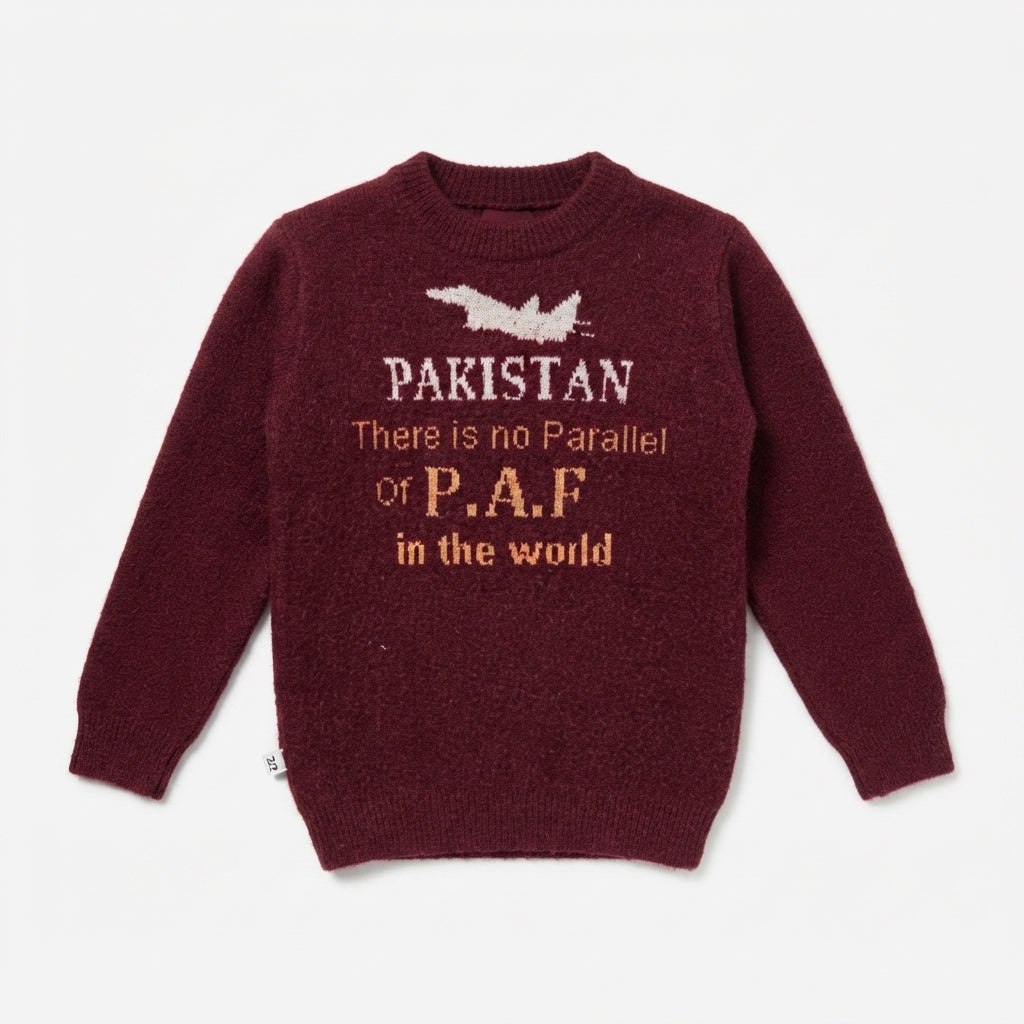 Boys Maroon Patriotic Fuzzy Knit Sweater