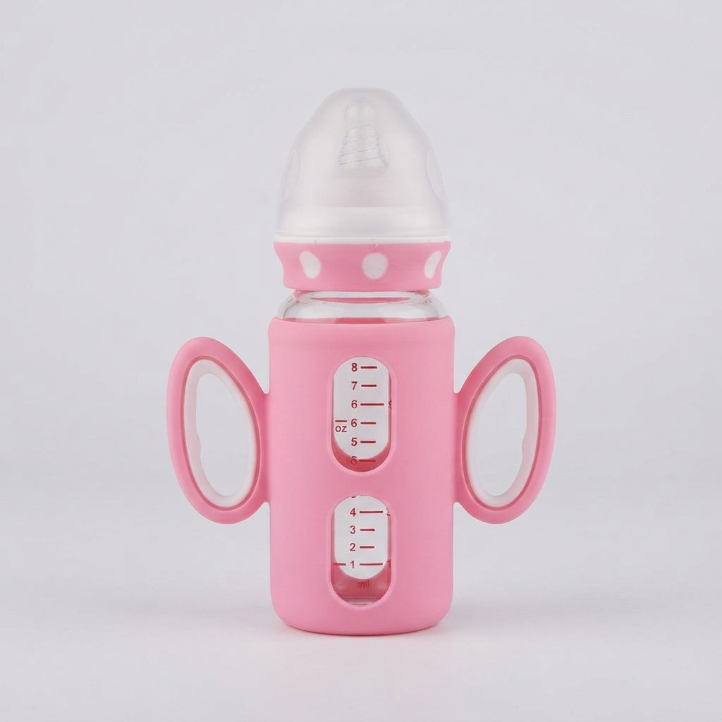 Pink Silicone Glass Baby Feeder