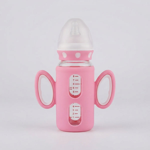 Pink Silicone Glass Baby Feeder