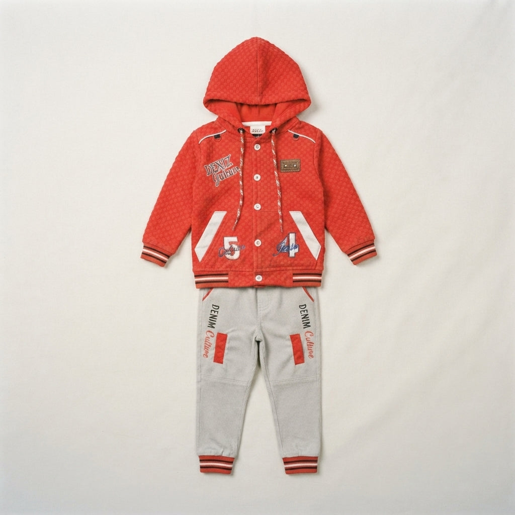 Boys Red Textured Hoodie Set — Photo 2