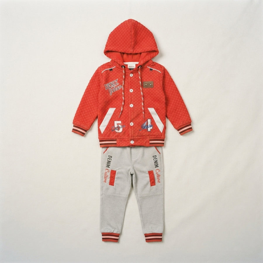 Boys Red Textured Hoodie Set — Photo 2