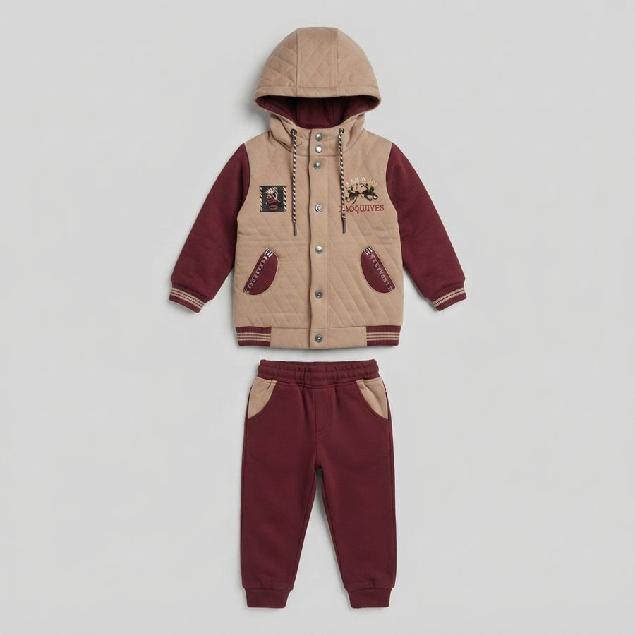 Boys Maroon and Beige Quilted Tracksuit — Photo 2