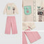 Girls Cream Pinstripe Sweatshirt & Pink Wide-Leg Trouser