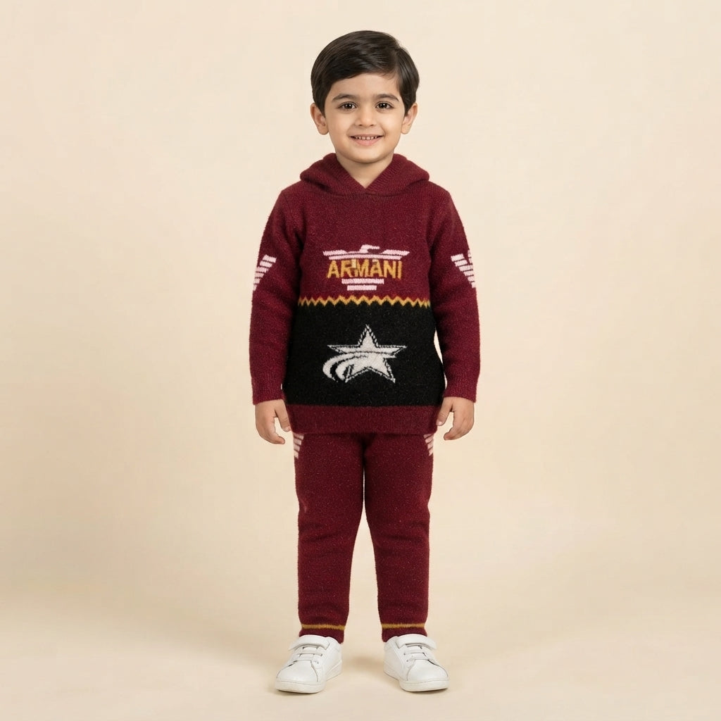 Boys Wool 2 Piece Hoodie Suit | Warm Winter Outfit for Kids