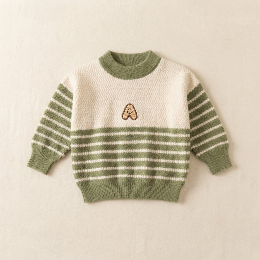 Boys Green & Beige Striped Wool Sweater — Photo 2