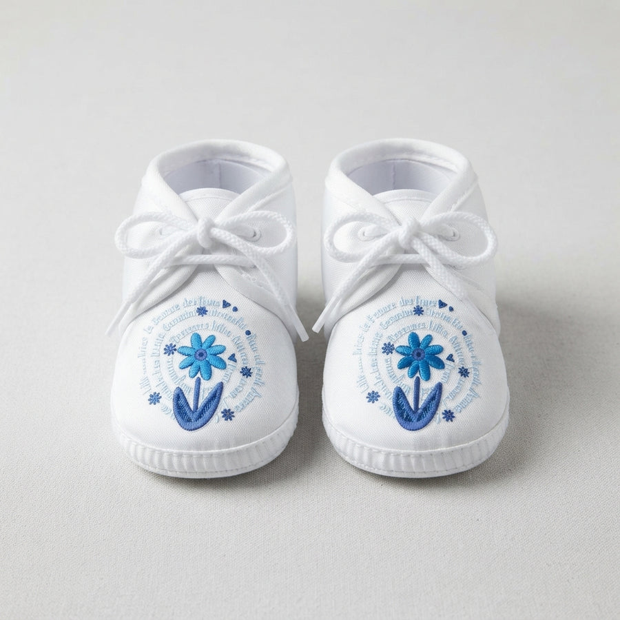 Blue Floral White Baby Booties Set