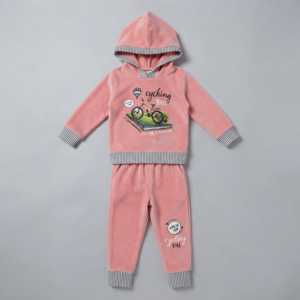 Boys Pink Velvet Two Piece Hoodie Suit — Photo 2