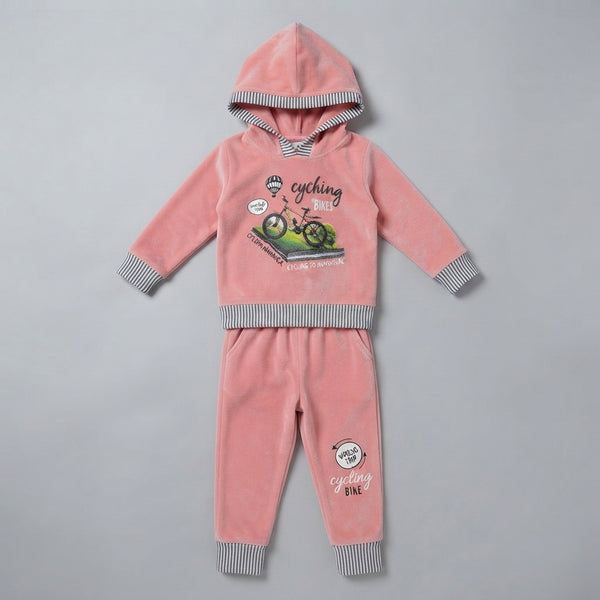 Boys Pink Velvet Two Piece Hoodie Suit — Photo 2