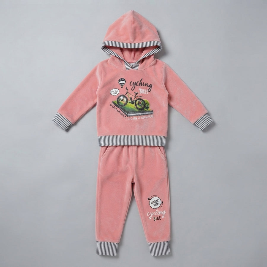 Boys Pink Velvet Two Piece Hoodie Suit — Photo 2