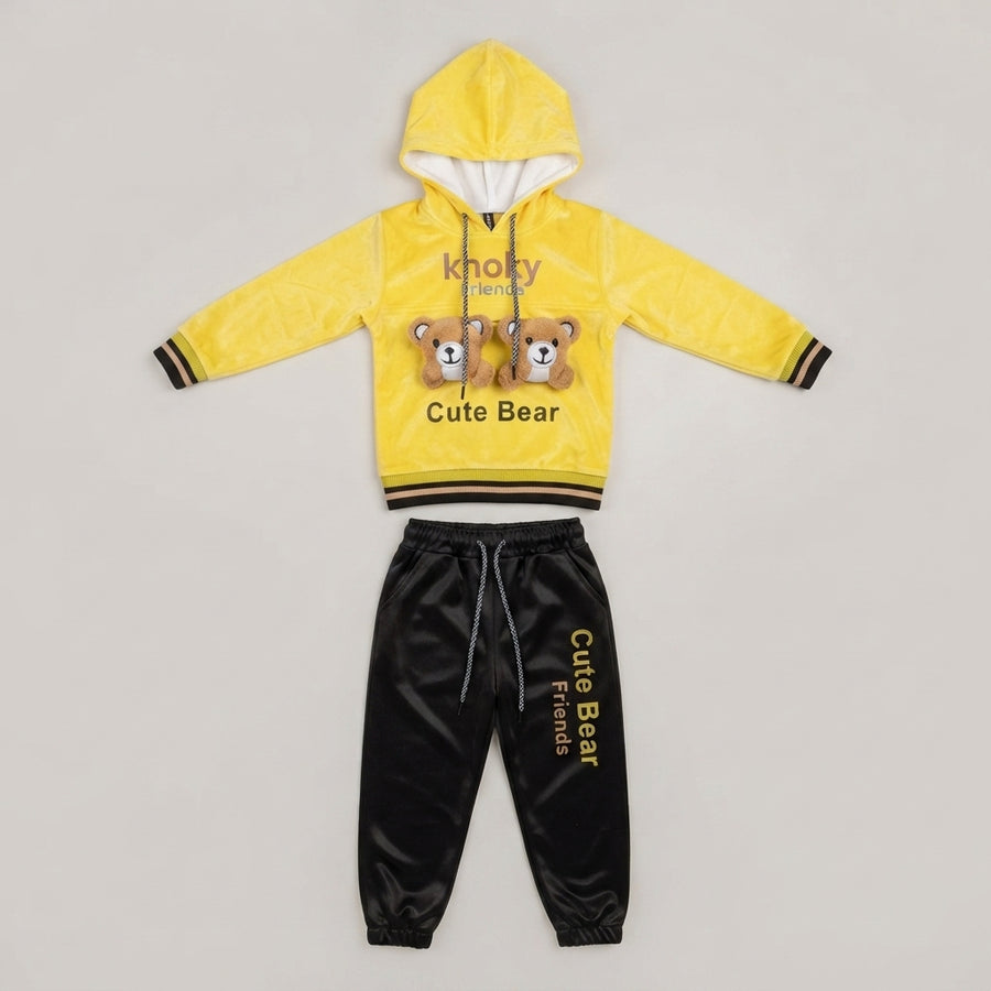 Boys Yellow & Black Cute Bear Winter Tracksuit Set