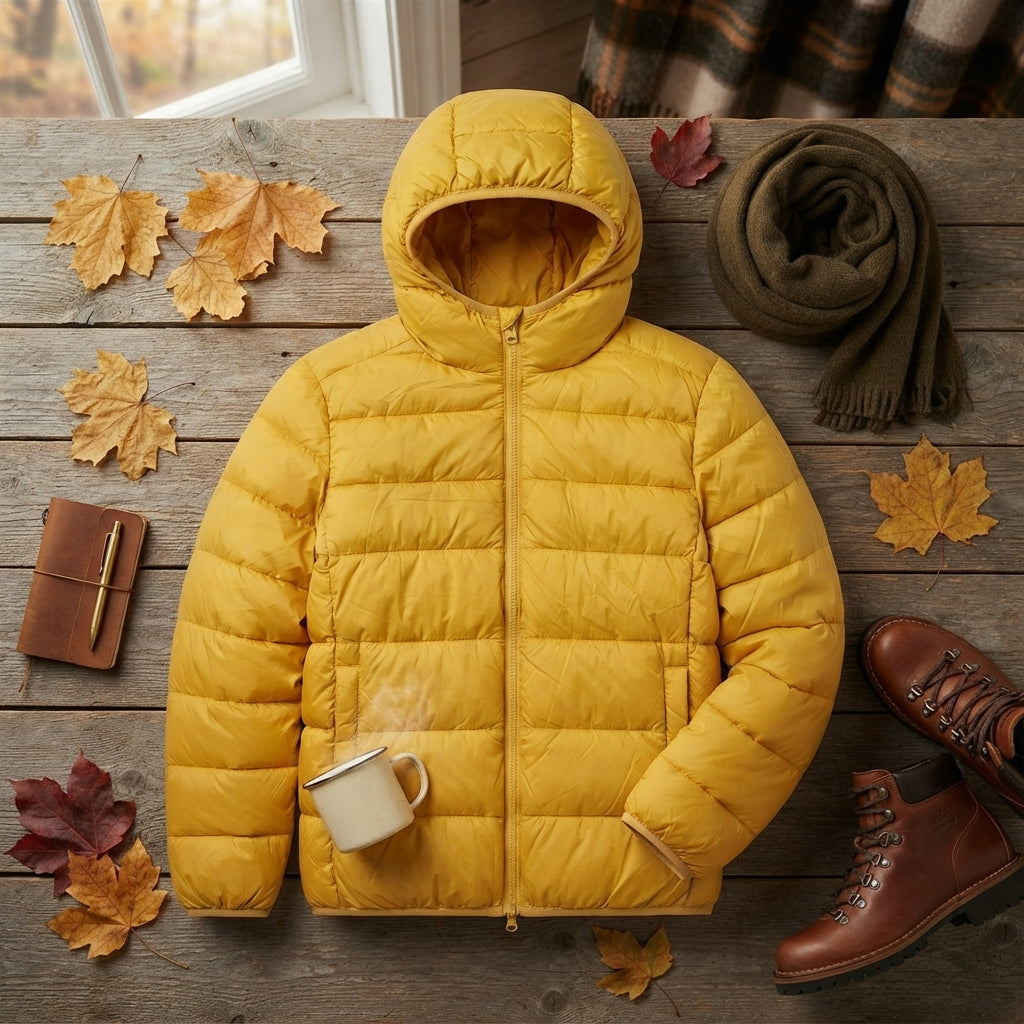 Sunny Comfort Hooded Puffer Jacket – Vibrant Mustard Yellow Quilted Outerwear for Boys