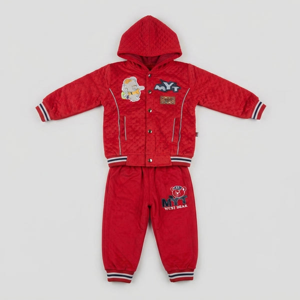 Boys Red Quilted Hooded Tracksuit