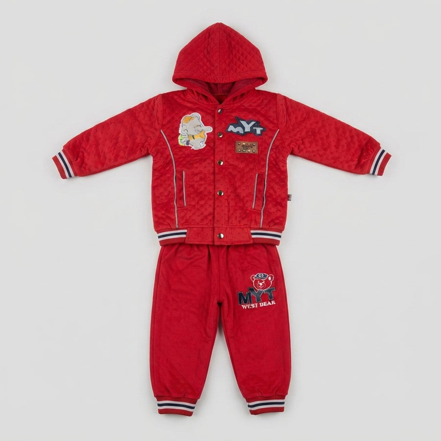Boys Red Quilted Hooded Tracksuit