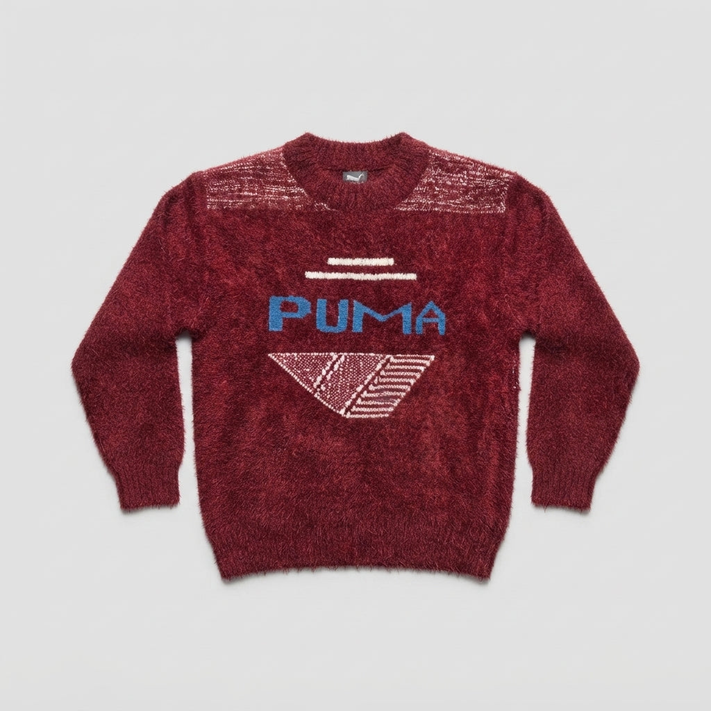 Boys' Maroon Fuzzy Woolen Sweater with Sporty Graphic Print