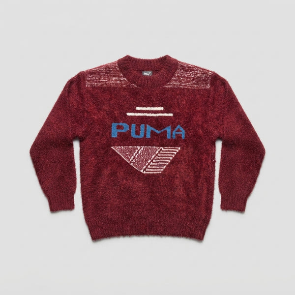 Boys' Maroon Fuzzy Woolen Sweater with Sporty Graphic Print
