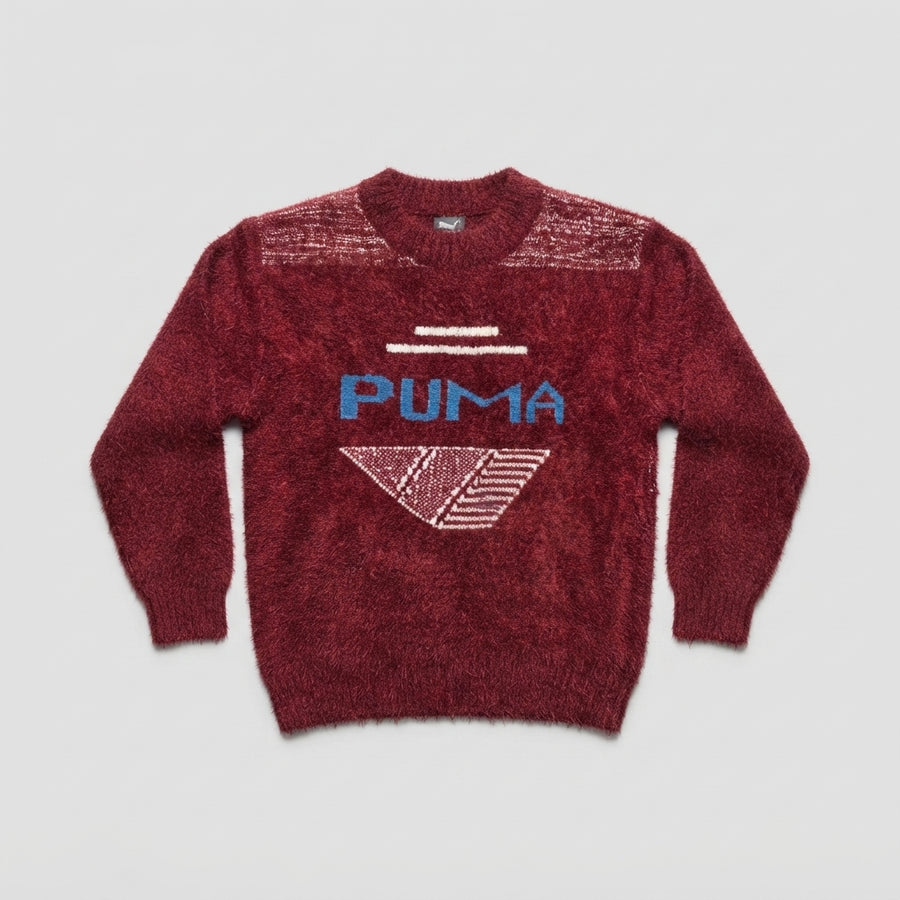 Boys' Maroon Fuzzy Woolen Sweater with Sporty Graphic Print