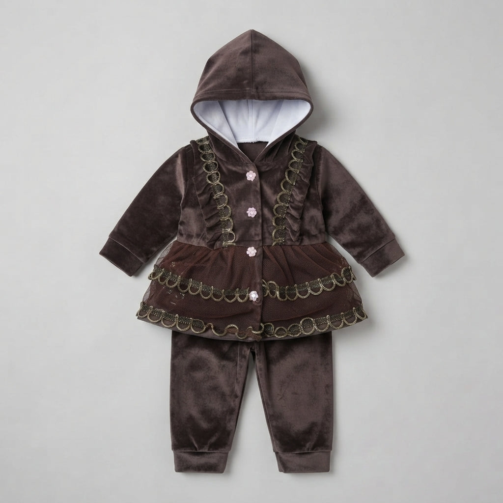 Baby Girl Velvet Hooded Frock Set — Photo 2