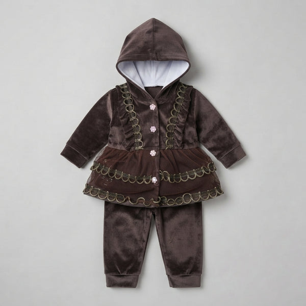Baby Girl Velvet Hooded Frock Set — Photo 2