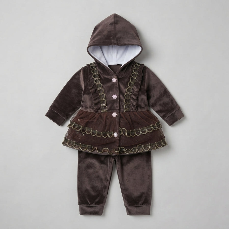 Baby Girl Velvet Hooded Frock Set — Photo 2