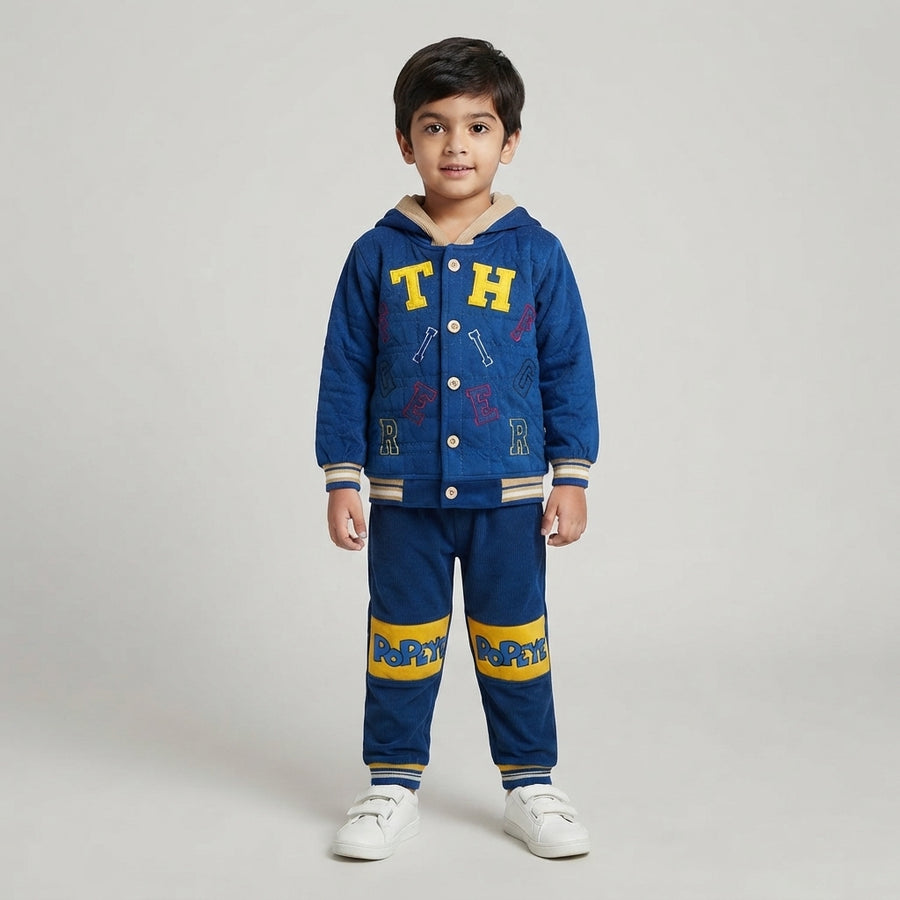 Royal Blue Popeye Velvet 2 Piece Suit for Boys Winter Kids Suit