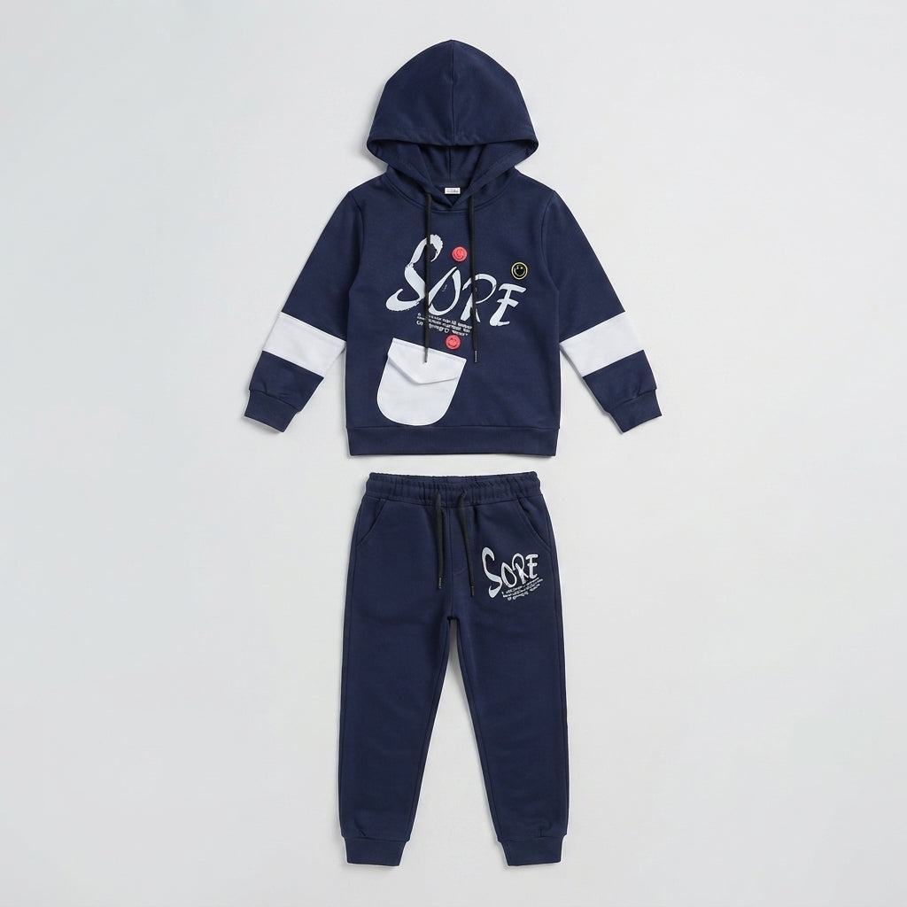 Boys Navy Blue Graphic Print Tracksuit