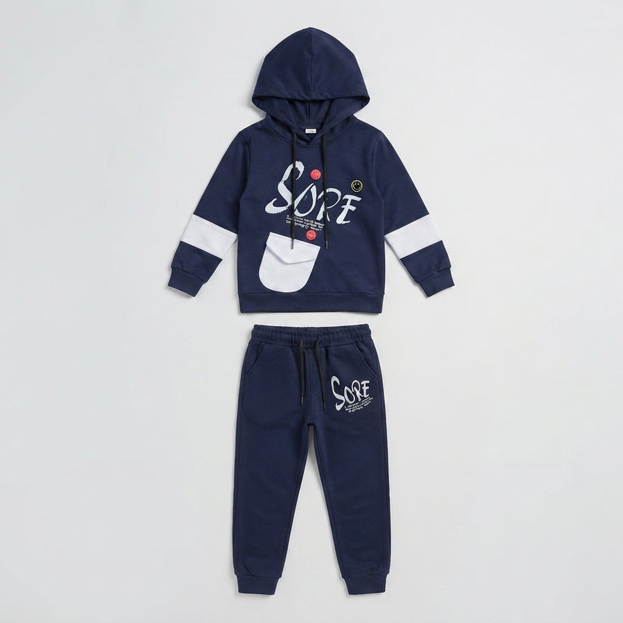 Boys Navy Blue Graphic Print Tracksuit