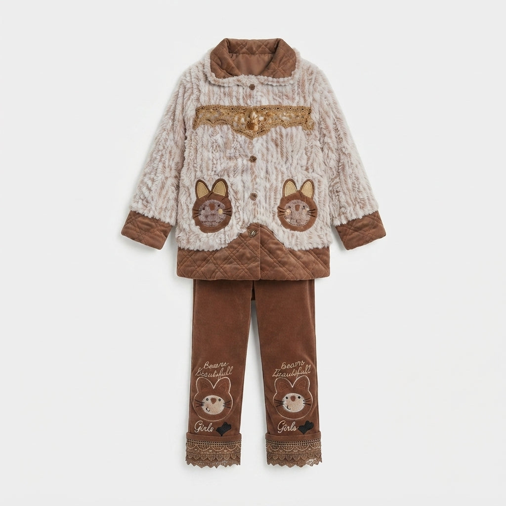 Girls Brown Faux-Fur Winter Suit — Photo 2