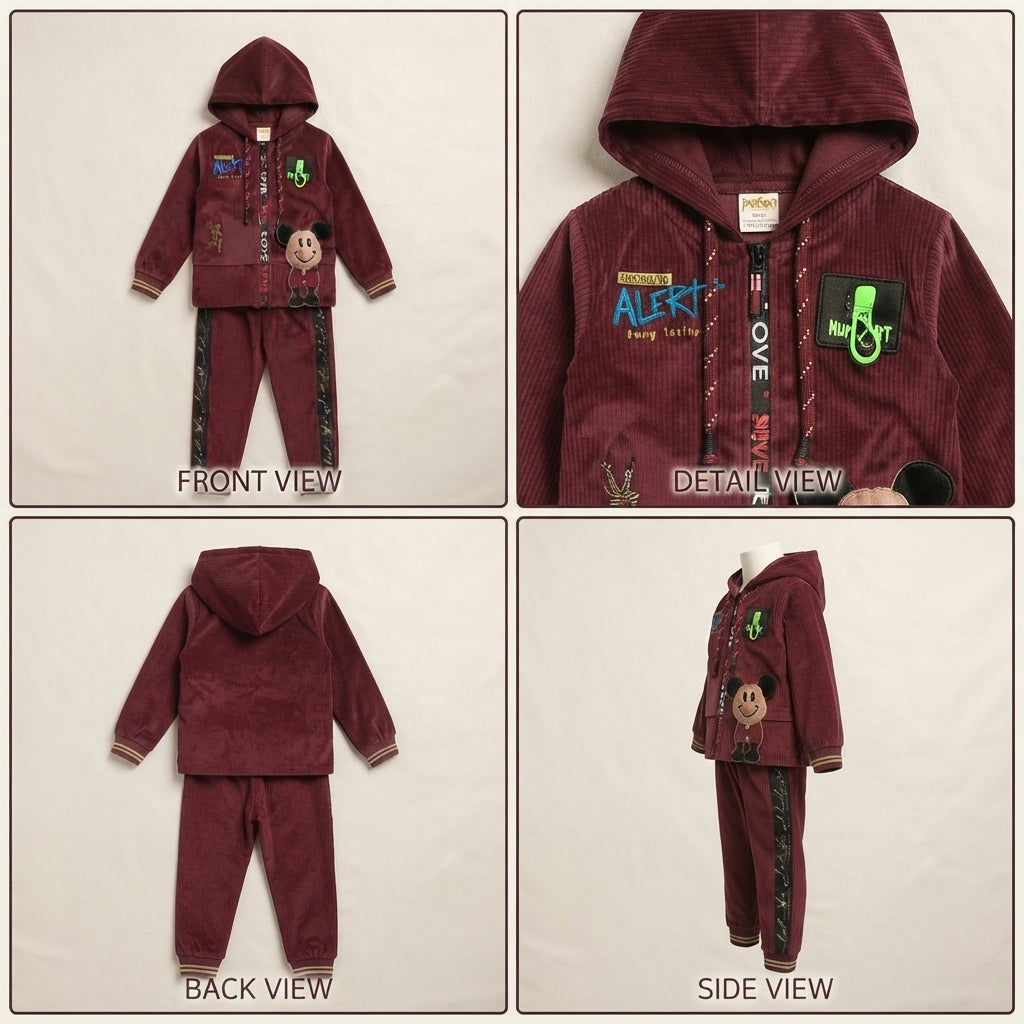 Kids Maroon Velvet Tracksuit — Photo 2