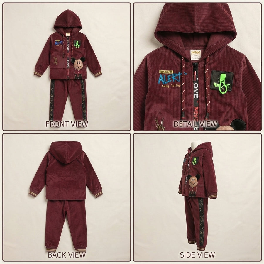 Kids Maroon Velvet Tracksuit — Photo 2