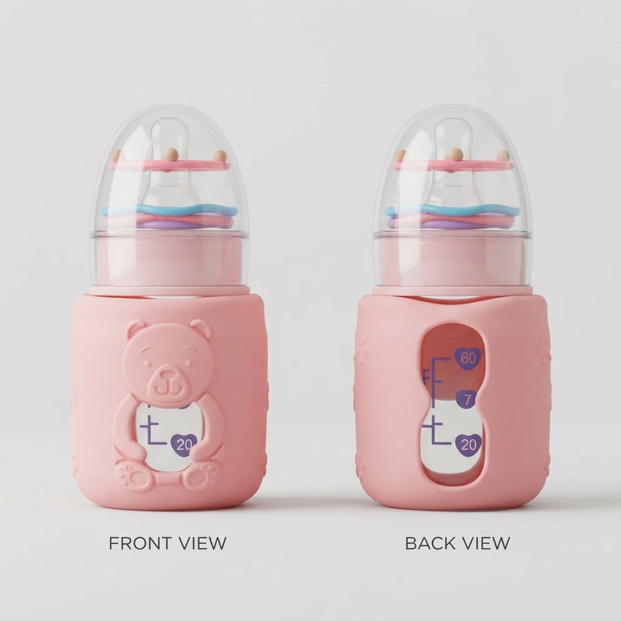 Glass Baby Feeder with Toy Cap 2 Oz Pink