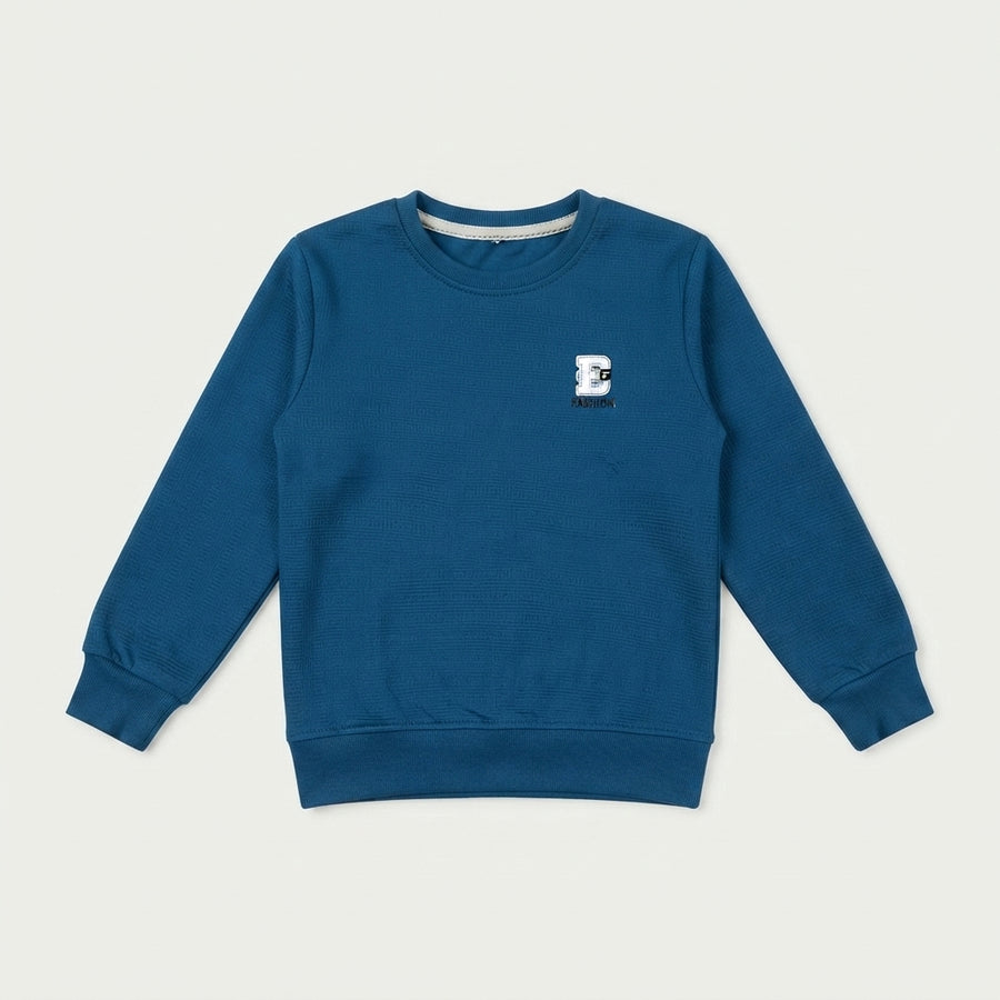 Boys' Textured Knit Crew Neck Sweatshirt - Blue — Photo 2