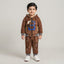 Brown Velvet Hooded Tracksuit with Number Graphic