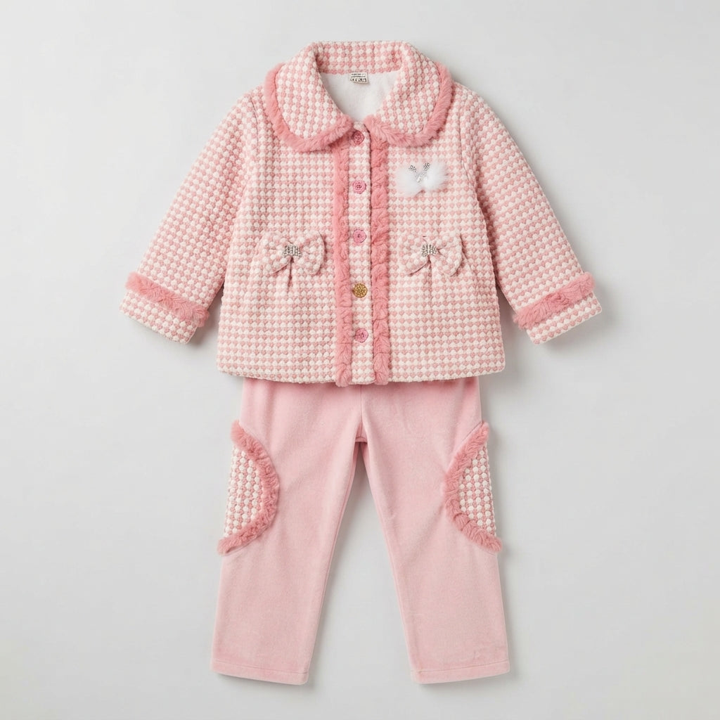 Girls Pink Checkered 2-Piece Winter Suit — Photo 2