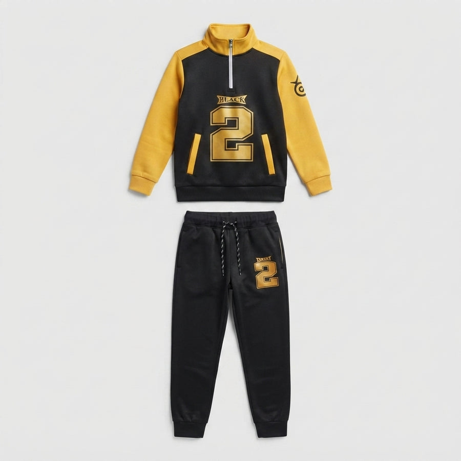 Boys Black & Gold Half-Zip Tracksuit | Iqra Garments — Photo 2
