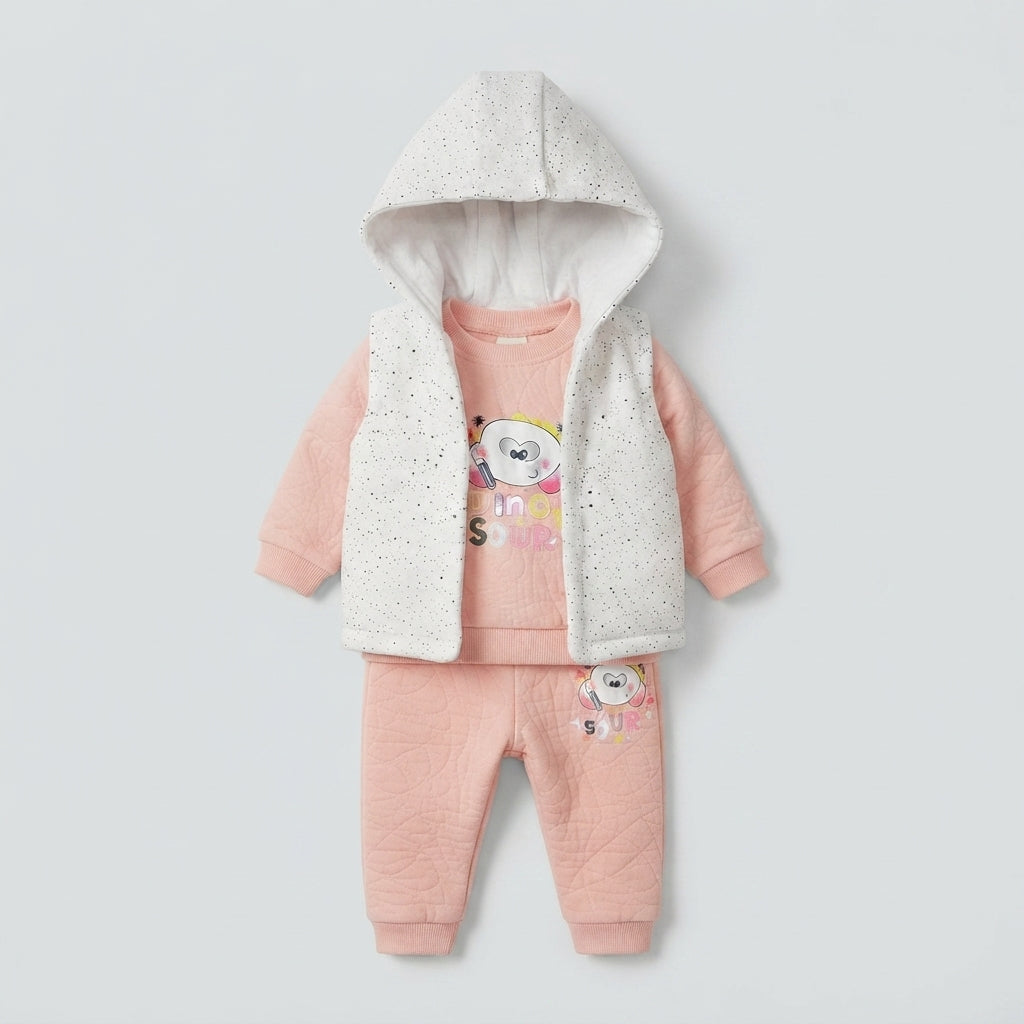Adorable 3-Piece Pink & White Dino Winter Outfit for Baby Girls