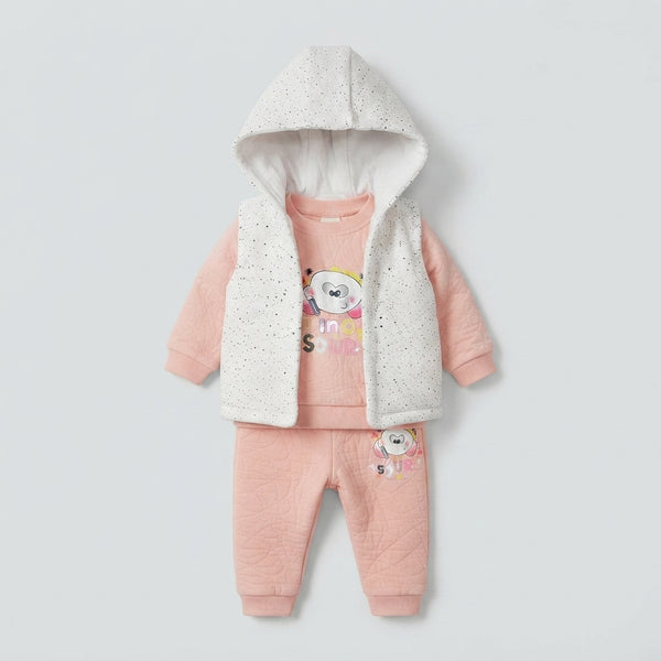 Adorable 3-Piece Pink & White Dino Winter Outfit for Baby Girls