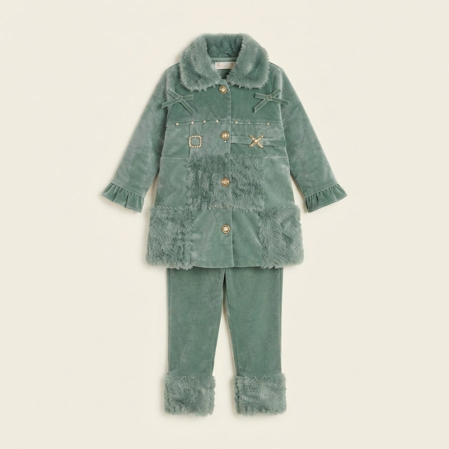 Girls 2-Piece Fur & Leather Coat Style Suit — Photo 2