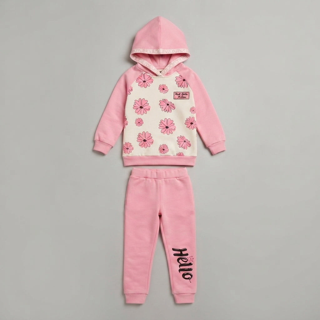 Girls Pink Floral Hoodie Outfit — Photo 2